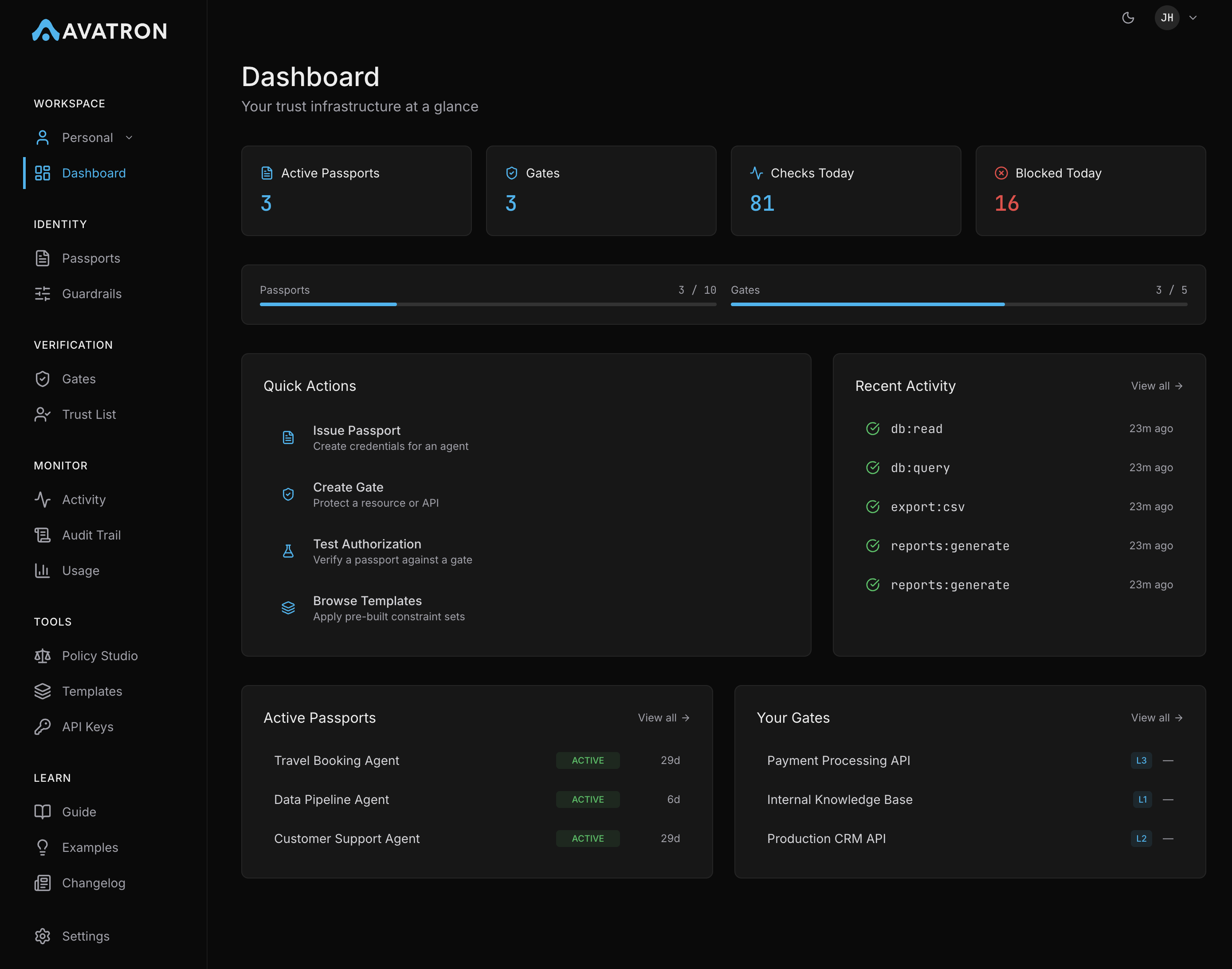 Avatron dashboard